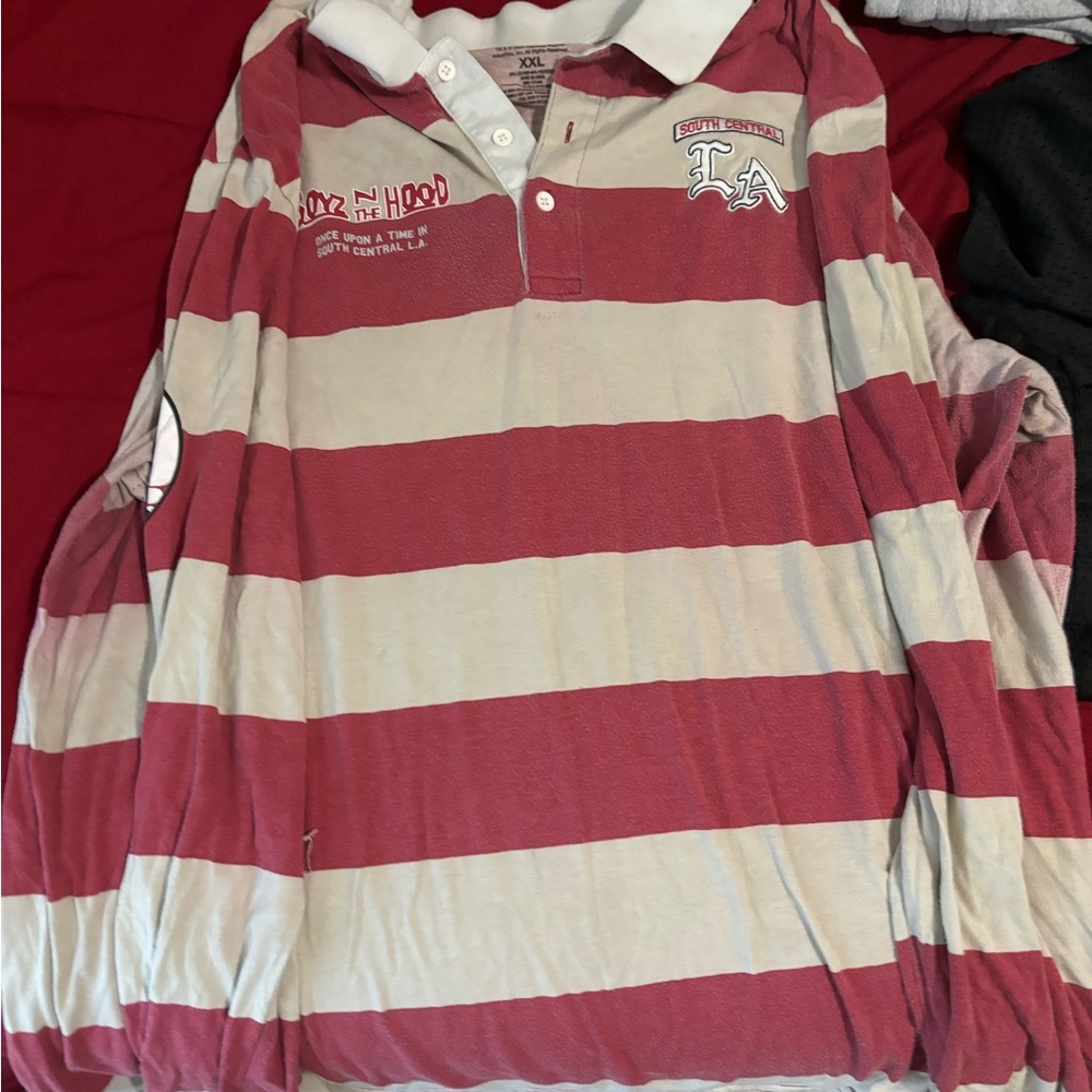 Red and Beige Rugby Long Sleeve